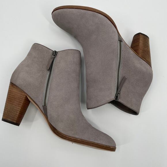 COLE HAAN Hayes Ankle Boots SZ 10.5 Taupe Suede Side Zip Stacked Heel Booties - Picture 5 of 9